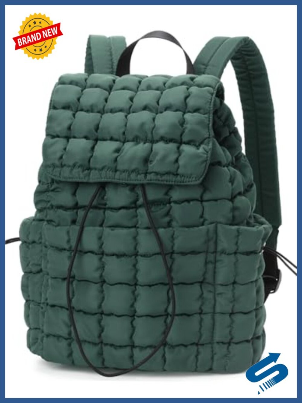 Quilted Puffer Backpack Lightweight Nylon Drawstring Rucksack Travel